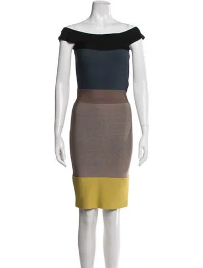Pre-owned Herve Leger Colorblock Pattern Mini Dress In Neutral