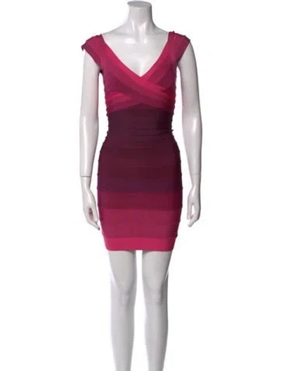 Pre-owned Herve Leger Colorblock Pattern Mini Dress In Pink