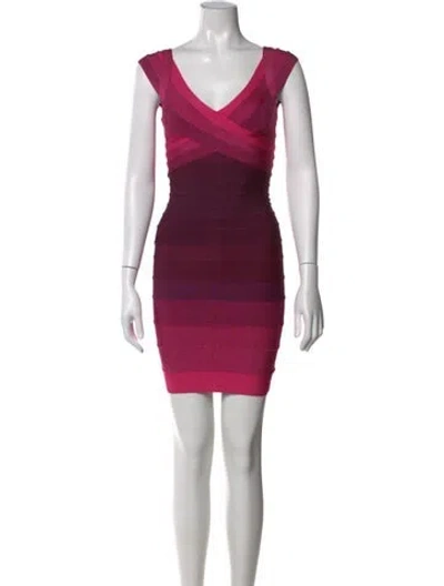 Pre-owned Herve Leger Colorblock Pattern Mini Dress In Pink