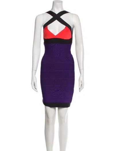 Pre-owned Herve Leger Colorblock Pattern Mini Dress In Purple