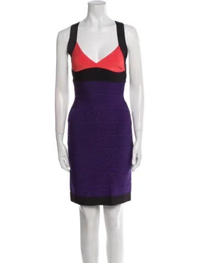 Pre-owned Herve Leger Colorblock Pattern Mini Dress In Purple