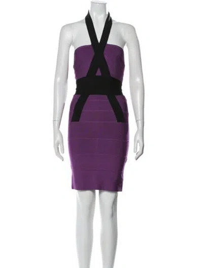 Pre-owned Herve Leger Colorblock Pattern Mini Dress In Purple