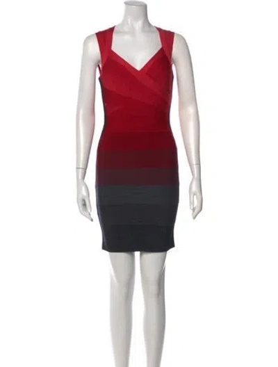 Pre-owned Herve Leger Colorblock Pattern Mini Dress In Red