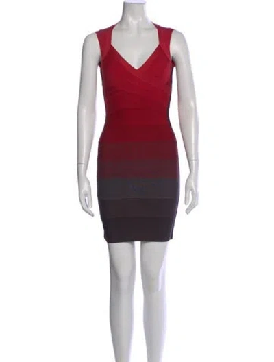 Pre-owned Herve Leger Colorblock Pattern Mini Dress In Red