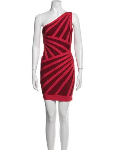 Pre-owned Herve Leger Colorblock Pattern Mini Dress In Red