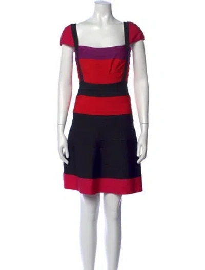 Pre-owned Herve Leger Colorblock Pattern Mini Dress In Red