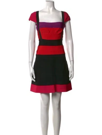 Pre-owned Herve Leger Colorblock Pattern Mini Dress W/ Tags In Black