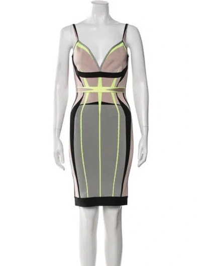 Pre-owned Herve Leger Colorblock Pattern Mini Dress W/ Tags In Gray