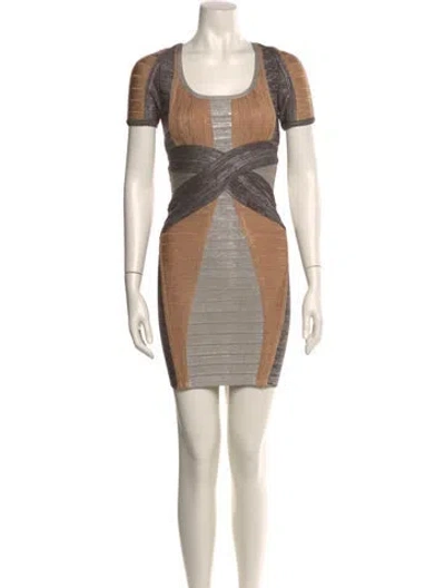 Pre-owned Herve Leger Colorblock Pattern Mini Dress W/ Tags In Neutral