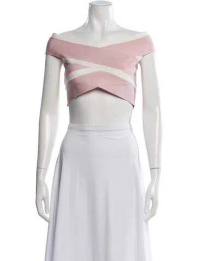 Pre-owned Herve Leger Colorblock Pattern Off-the-shoulder Crop Top In Pink
