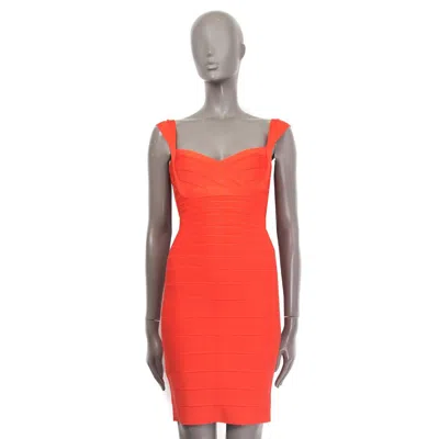 Pre-owned Herve Leger Coral Abrielle Bandage Bodycon Dress S In Red