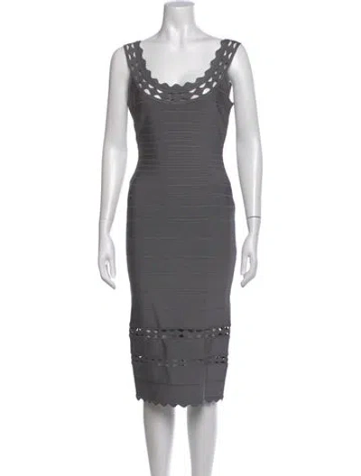 Pre-owned Herve Leger Cowl Neck Knee-length Dress In Gray
