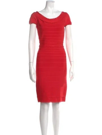 Pre-owned Herve Leger Cowl Neck Knee-length Dress In Red