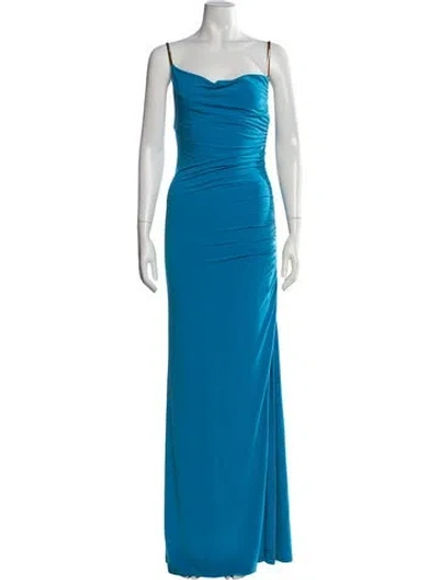 Pre-owned Herve Leger Cowl Neck Long Dress In Blue
