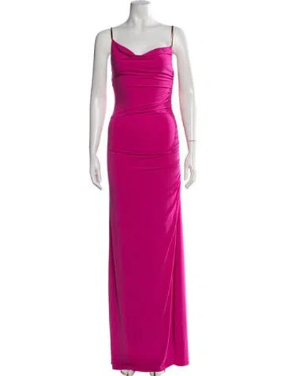 Pre-owned Herve Leger Cowl Neck Long Dress In Pink