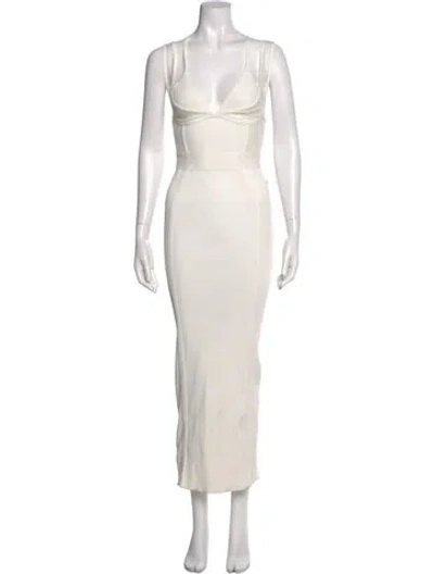 Pre-owned Herve Leger Cowl Neck Long Dress In White