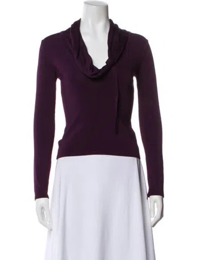 Pre-owned Herve Leger Cowl Neck Long Sleeve Top In Purple