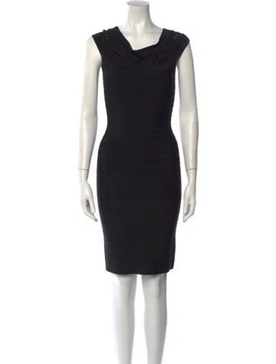 Pre-owned Herve Leger Cowl Neck Mini Dress In Black