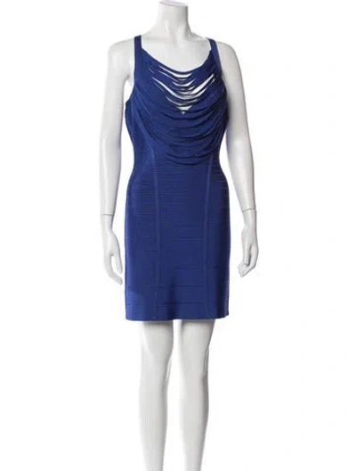 Pre-owned Herve Leger Cowl Neck Mini Dress In Blue