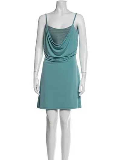 Pre-owned Herve Leger Cowl Neck Mini Dress In Blue