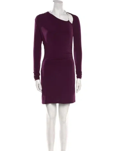Pre-owned Herve Leger Cowl Neck Mini Dress In Purple