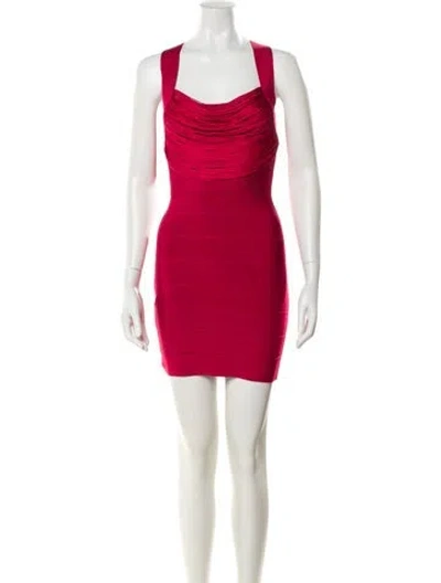 Pre-owned Herve Leger Cowl Neck Mini Dress In Red