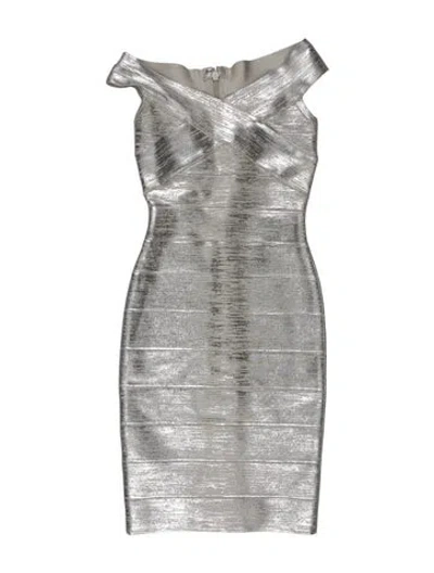 Pre-owned Herve Leger Cowl Neck Mini Dress W/ Tags In Gray