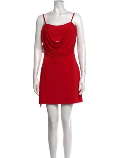 Pre-owned Herve Leger Cowl Neck Mini Dress W/ Tags In Red