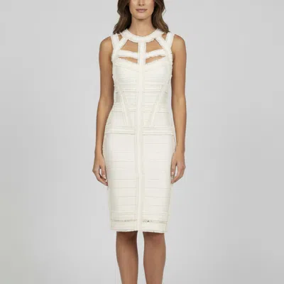 Pre-owned Herve Leger Creme Jersey Sleeveless Bodycon Dress Xs In White