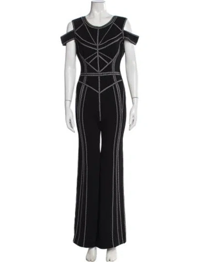 Pre-owned Herve Leger Crew Neck Jumpsuit In Black