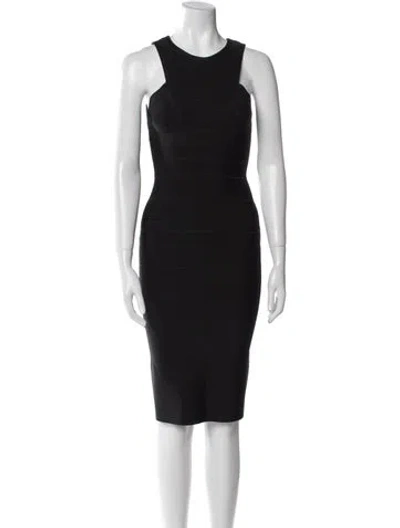 Pre-owned Herve Leger Crew Neck Knee-length Dress In Black