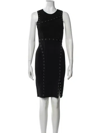 Pre-owned Herve Leger Crew Neck Knee-length Dress In Black