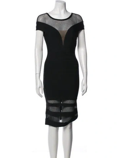 Pre-owned Herve Leger Crew Neck Knee-length Dress In Black