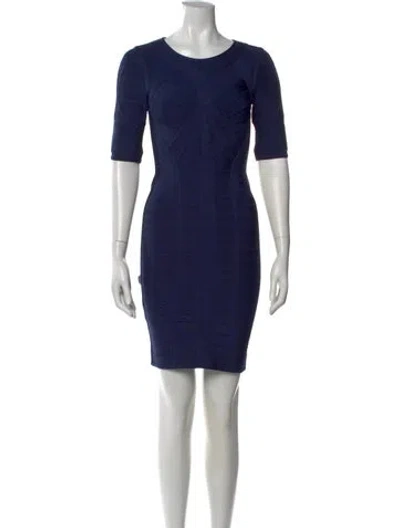 Pre-owned Herve Leger Crew Neck Knee-length Dress In Blue