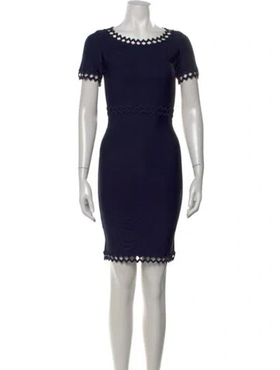 Pre-owned Herve Leger Crew Neck Knee-length Dress In Blue