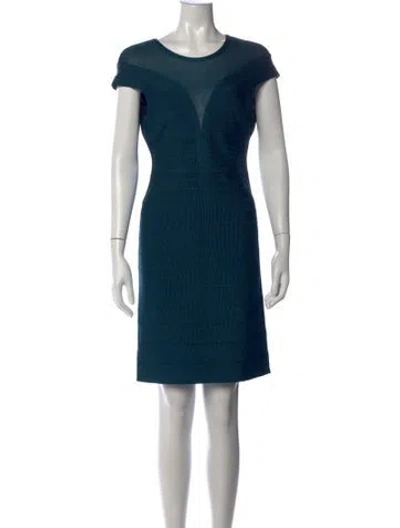 Pre-owned Herve Leger Crew Neck Knee-length Dress In Blue
