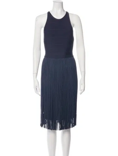 Pre-owned Herve Leger Crew Neck Knee-length Dress In Blue