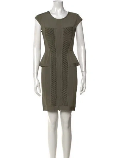 Pre-owned Herve Leger Crew Neck Knee-length Dress In Green