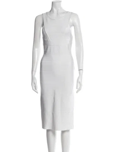 Pre-owned Herve Leger Crew Neck Knee-length Dress In Neutral