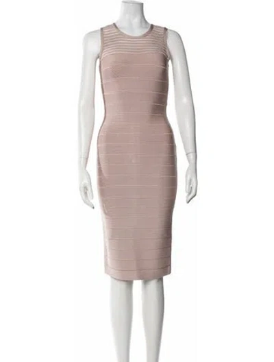 Pre-owned Herve Leger Crew Neck Knee-length Dress In Pink