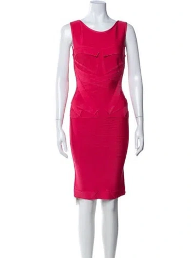 Pre-owned Herve Leger Crew Neck Knee-length Dress In Pink