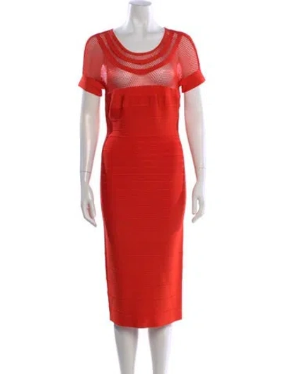 Pre-owned Herve Leger Crew Neck Knee-length Dress In Red