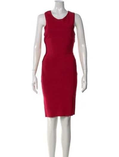 Pre-owned Herve Leger Crew Neck Knee-length Dress In Red