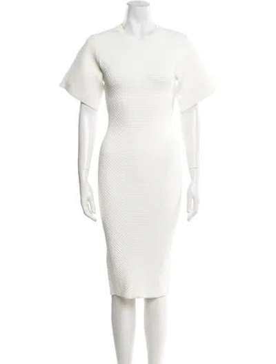 Pre-owned Herve Leger Crew Neck Knee-length Dress In White