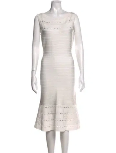 Pre-owned Herve Leger Crew Neck Knee-length Dress In White