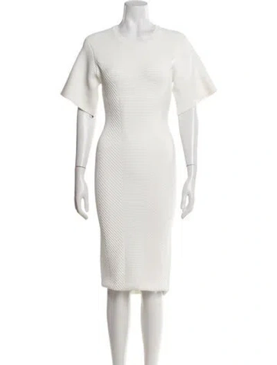 Pre-owned Herve Leger Crew Neck Knee-length Dress In White