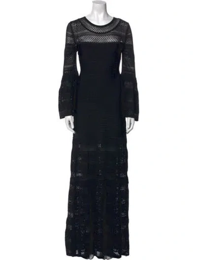 Pre-owned Herve Leger Crew Neck Long Dress In Black
