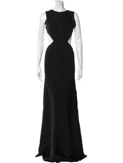 Pre-owned Herve Leger Crew Neck Long Dress In Black