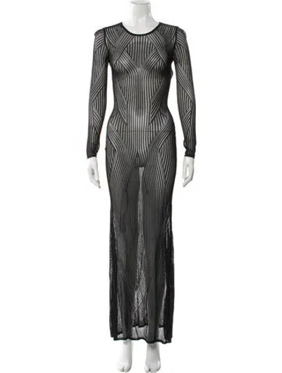 Pre-owned Herve Leger Crew Neck Long Dress In Black