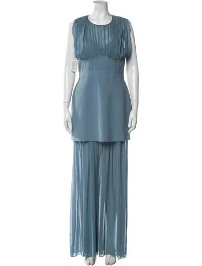 Pre-owned Herve Leger Crew Neck Long Dress In Blue